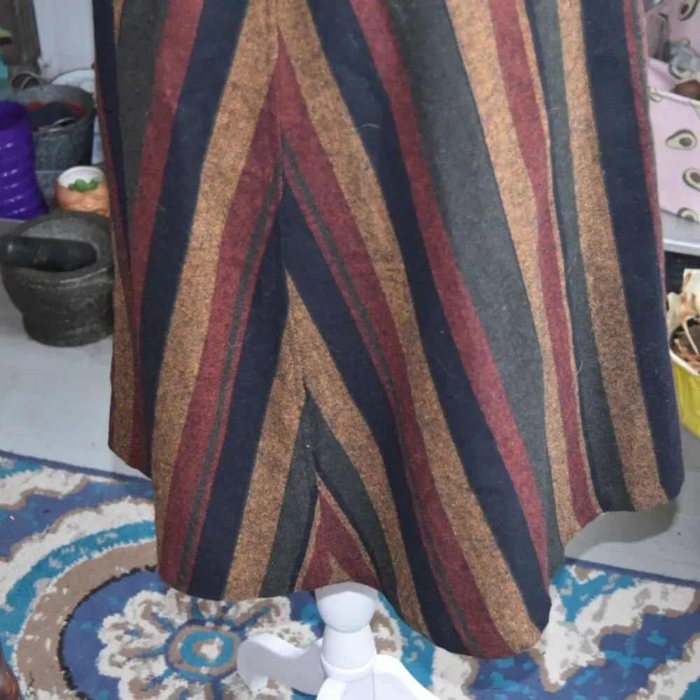 Vintage 70s Chevron Stripe Midi Skirt Talon Zip Wool Blend Medium